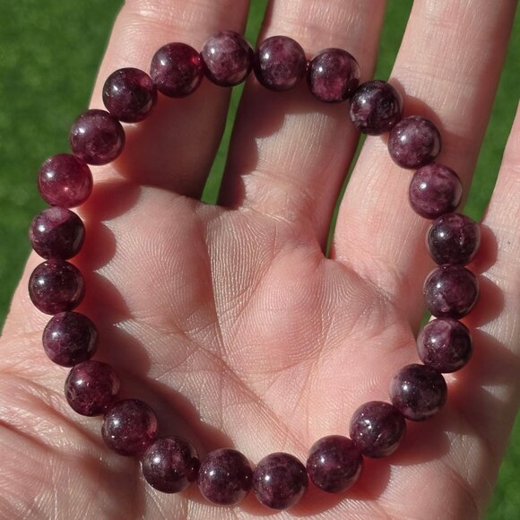 Handcrafted Garnet Stone Bead Bracelet w/ Elastic Stretch – One Size Fits Most - Picture 6 of 11